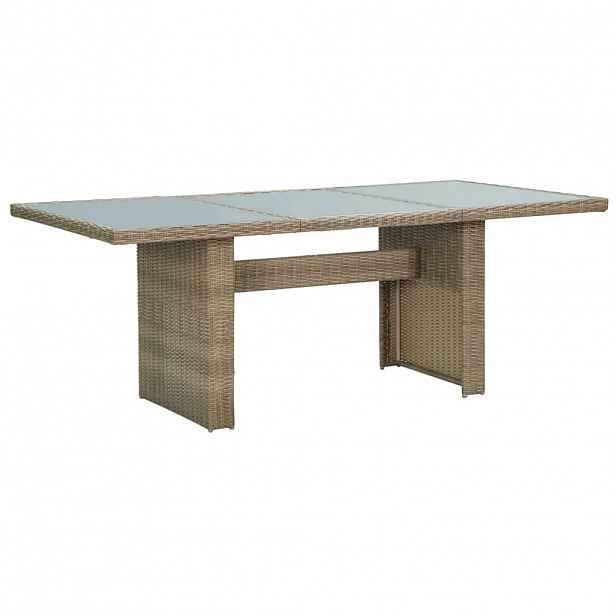 vidaXL Zahradní jídelní stůl hnědý 200 x 100 x 74 cm sklo a polyratan