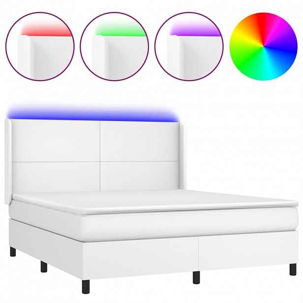 vidaXL Box spring postel s matrací a LED bílá 160x200 cm umělá kůže