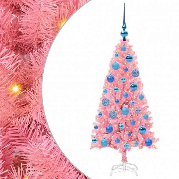 vidaXL Vánoční stromeček Růžová 120 cm PVC