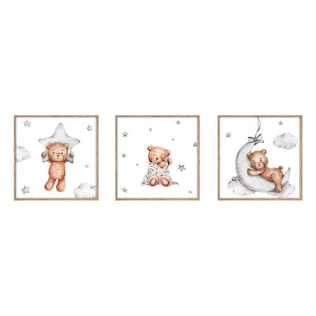 Dětské obrázky v sadě 3 ks 20x20 cm Teddy Bear