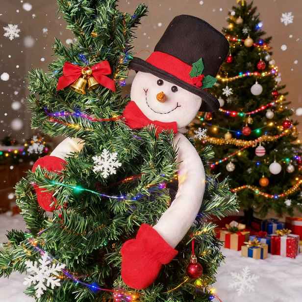 TEMU Vánoční ozdoby TreeToppers, Ozdoba na stromek s v rukavicích oblečeným sněhulákem objímajícím , Hvězdná ozdoba na vrchol stromku, Dekorace