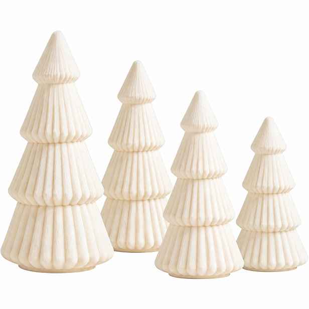 Vánoční Stromky Mini Vločkované 4 Ks 15 20 25 CM Sametové, Béžové, Vánoční