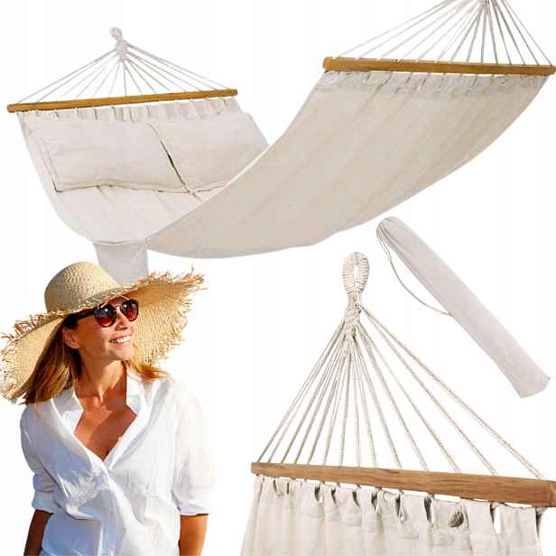 Zahradní houpací síť Boho velká 2-místná s polštáři, odolná 300 kg na terasu