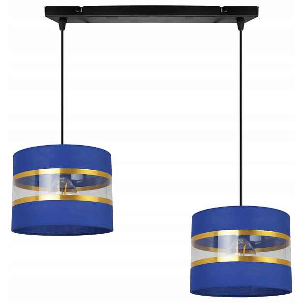 Závěsná Lampa Stropní Lustr Glamour Stínidlo Zlaté Akcenty Tmavě Modrá