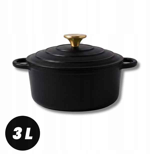 Hrnec 3 L Smaltovaný S Poklicí Černý Mat Indukce Trouba 22 CM