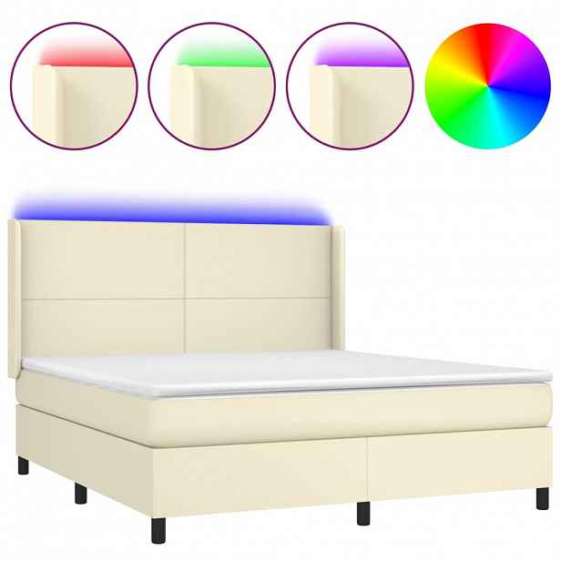 vidaXL Box spring postel s matrací a LED krémová 160x200 cm umělá kůže