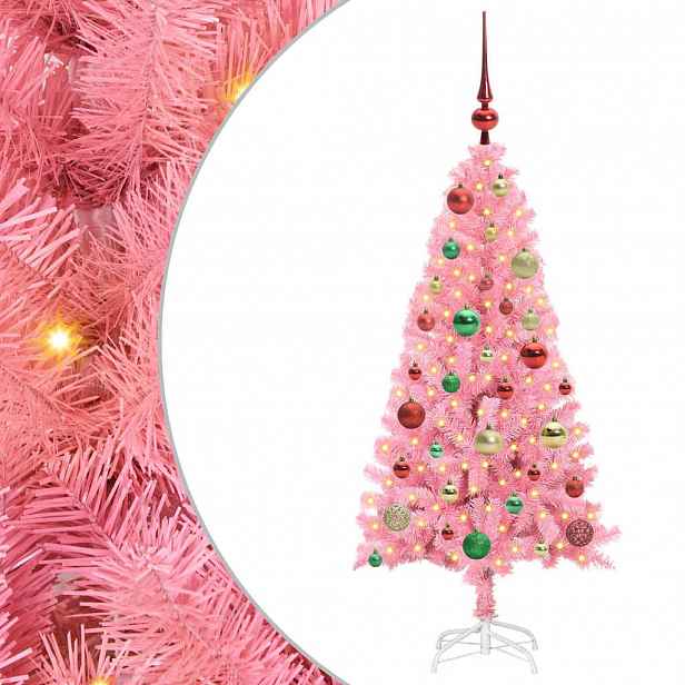 vidaXL Vánoční stromeček Růžová 120 cm PVC