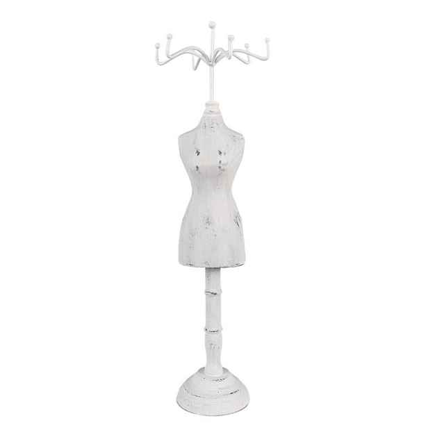 Bílý antik dřevěný stojan na šperky ve tvaru figuríny - 12*12*39 cm Clayre & Eef
