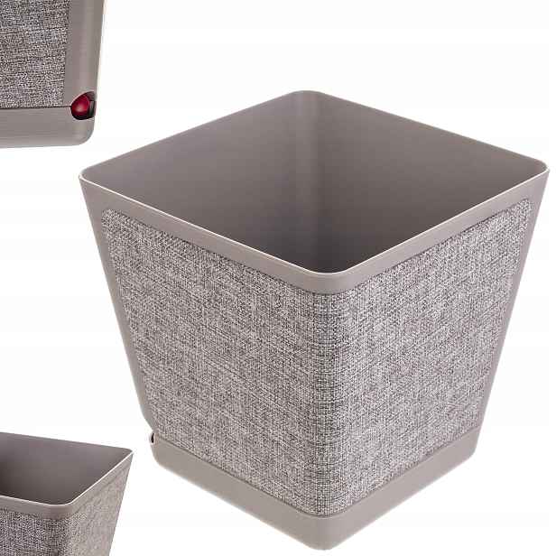 Květináč Obal S Podstavcem Čtvercový Taupe 30 cm Vzor Látky