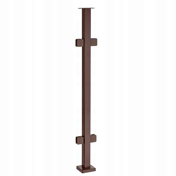 Průchozí sloupek pro skleněné zábradlí 110 cm 40x40 Hnědý 4 držáky Loft