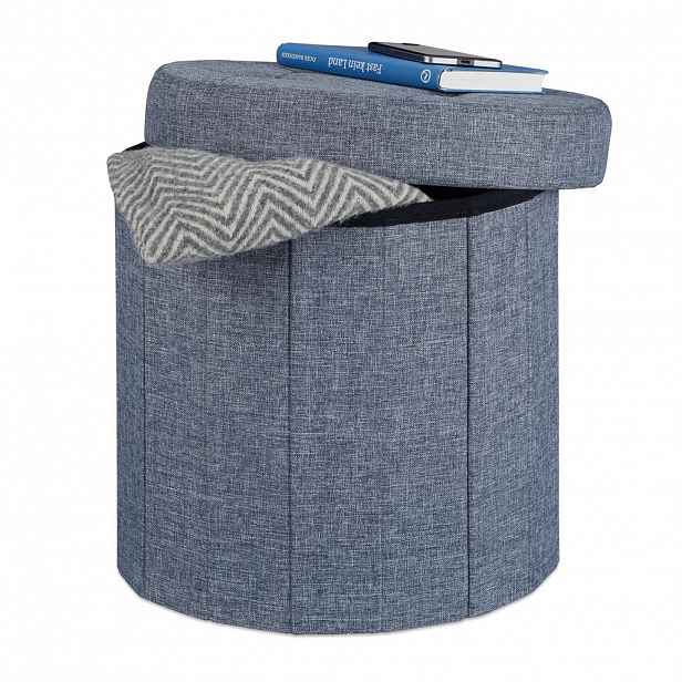 Relaxdays TABURET tmavě šedý kulatý s úložným prostorem 38 cm