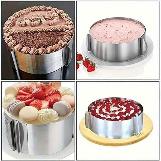 TEMU 6 až 12 Palců Nastavitelná Sada Kruhových Formiček na Dorty z Nerezové Oceli, Kulaté Formičky na Mousse a Pečivo – Příslušenství pro Pečení