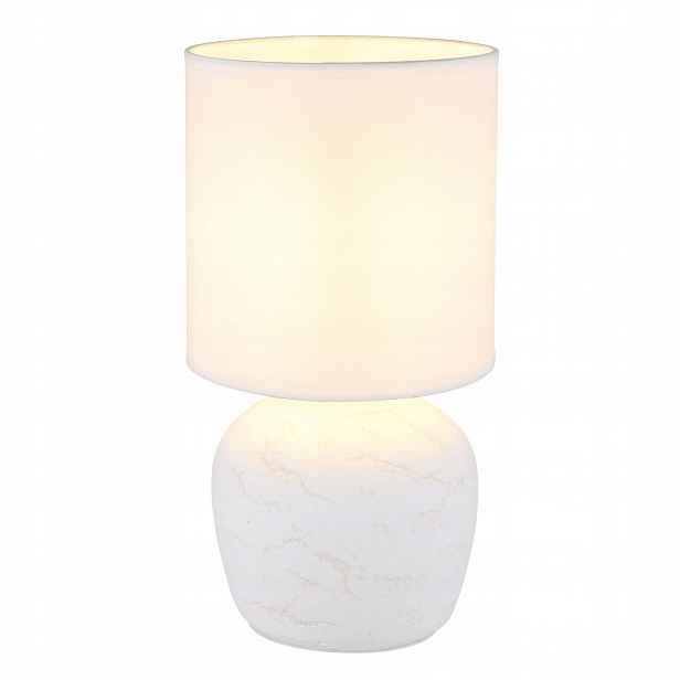 Bílá stolní lampa Marble s měkkým světlem do ložnice Globo