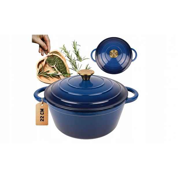 Hrnec litinový smaltovaný 22 cm modrý DQ22