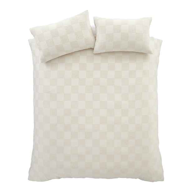 Krémové prodloužené povlečení na dvoulůžko z materiálu bouclé 230x220 cm Cosy Checkerboard – Catherine Lansfield
