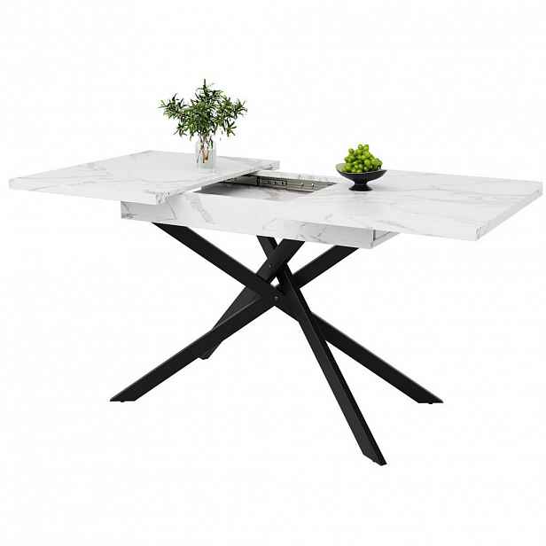 Redom ROZKLÁDACÍ jídelní stůl 120/160/80/76,5 cm s teleskopickým výsuvem, stabilními křížovými kovovými nohami, Bílá/Černá