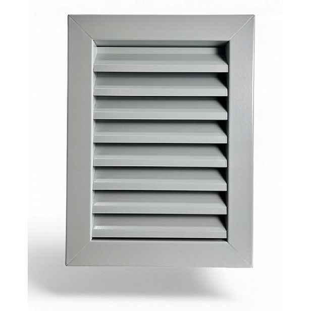 Ventilační mřížka s žaluzií a síťkou proti hmyzu, kovová, šedá, 14x20