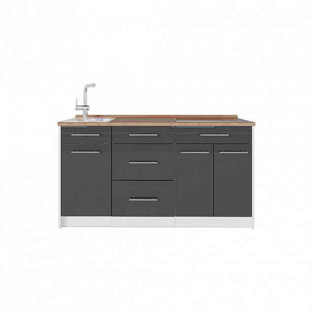 Vicco KUCHYŇSKÝ BLOK Fame-Line, Antracitový vysoký lesk/Bílá, 150 cm, PD Dub