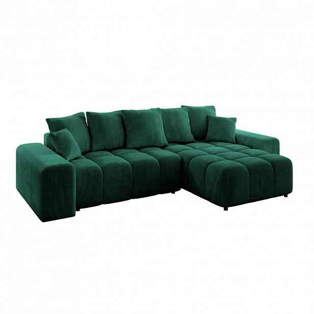 ALTDECOR ROHOVÁ SEDACÍ SOUPRAVA s otomanem vpravo ENIL-L 297x189x68 tmavě zelená velur
