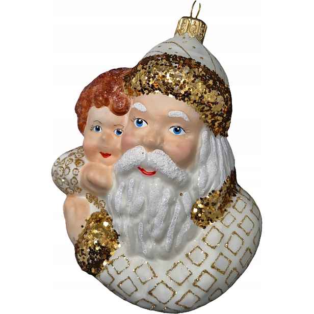 Kolekce Bílý Mikuláš s dítětem Skleněná Vánoční Koule Ručně malovaná