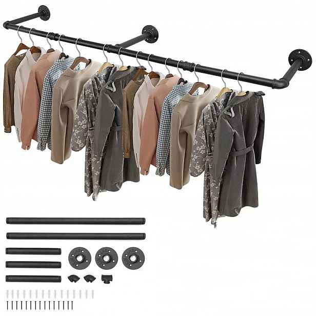 Tyč na oblečení Nástěnný Věšák Z Oceli Loft černá 120CM Černá