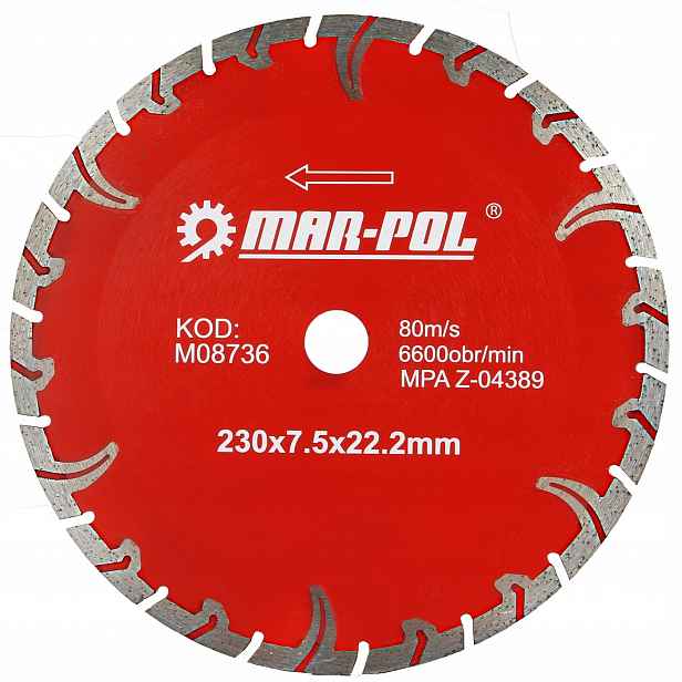 Diamantový Kotouč 230x7.5x22, 2 mm Mar-pol Red