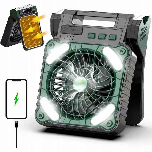 Solární kempingový ventilátor s Led lampou, přenosná solární lampa, skládací