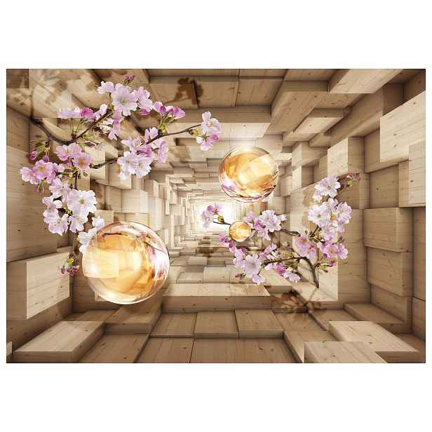 Fototapeta Sakura Tunel Dřevo Růžová Sféra Pastel 312x219 lepidlo