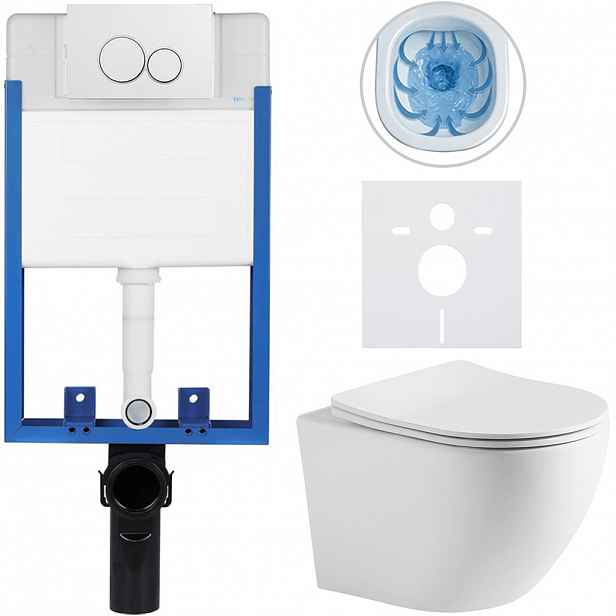Kompletní WC set Profi/Cesso - bílá matná - WC tlačítko Duo/Bílá - pro zazdění - 49x36 cm - 8050BD84214