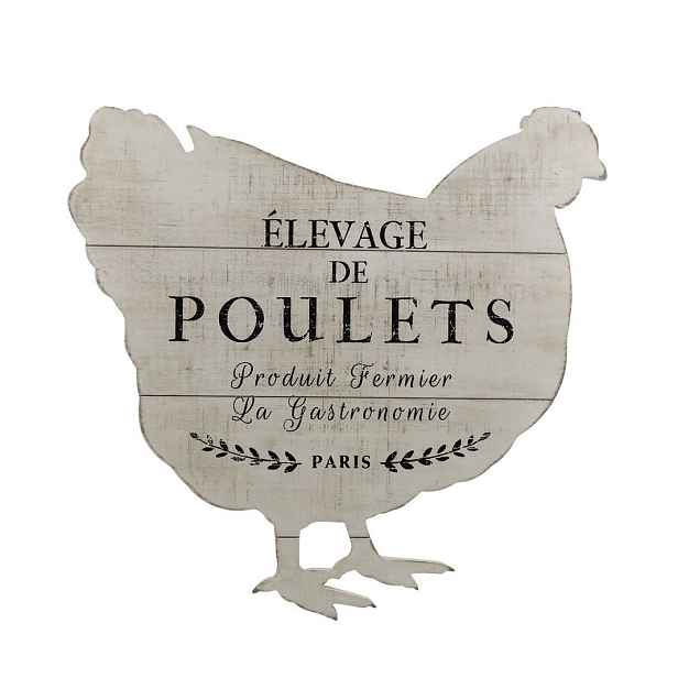 Krémová antik dřevěná nástěnná cedule ve tvaru slepice De Poulets – 43*2*43 cm Chic Antique
