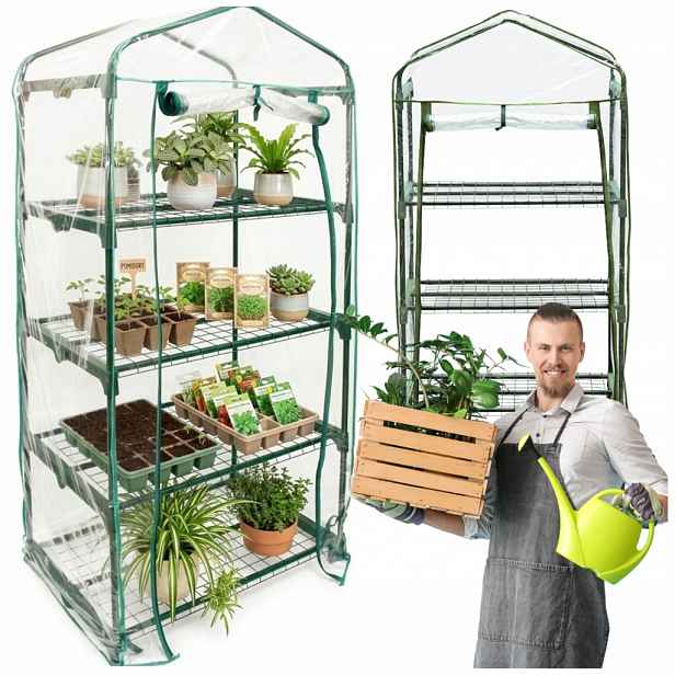 Mini zahradní balkonový skleník 4 police regál na zeleninu patrový herbář