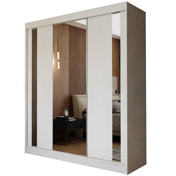 MASSENO ŠATNÍ SKŘÍŇ S POSUVNÝMI DVEŘMI GRAZIA, 180/216/61 cm 3dveřová se zrcadlem, bílá