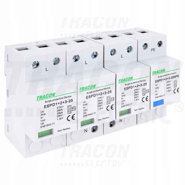 Omezovač přepětí T1+T2 Ac, jednotné pouzdro ESPD1+2-50-4P
