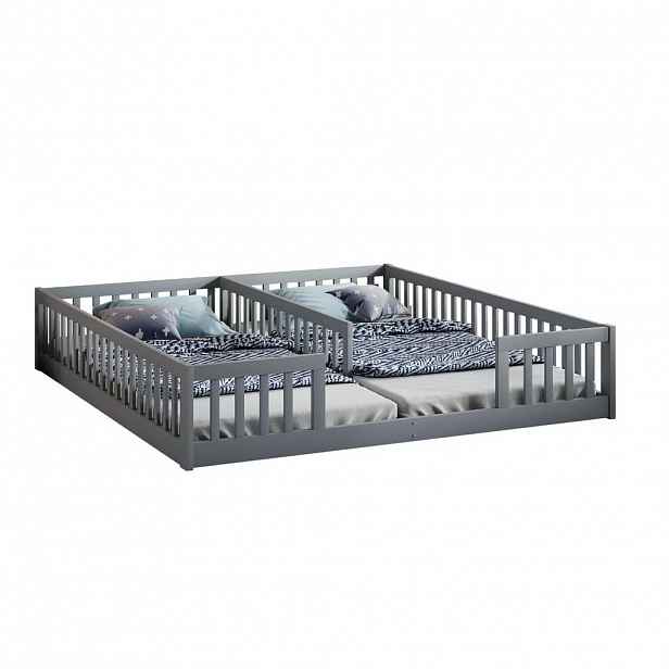 Redom POSTEL 90/200 cm se सुरक्षा zábradlím a lamelovým roštem, pro dvě děti, borovicové dřevo a MDF, Šedá