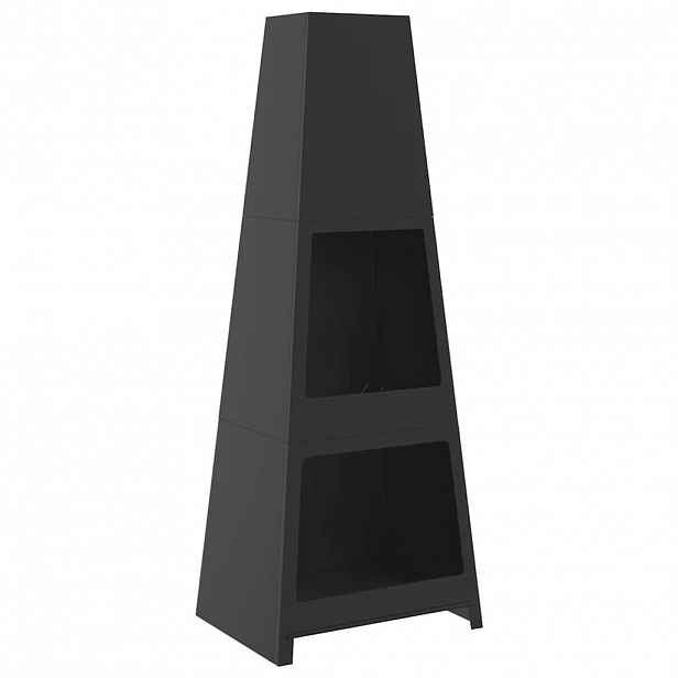 vidaXL Venkovní krb se zásobníkem na dřevo věžový design černý ocel
