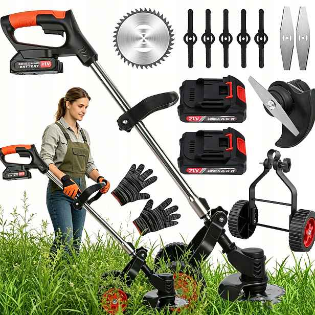 Akumulátorová Vyžínač Křovinořez Zahradní Sekačka Na Trávu Set 800W 2x Aku