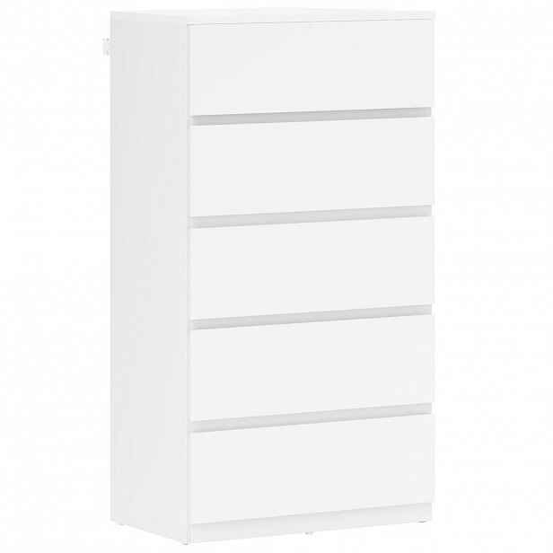 HOMCOM KOMODA Komoda s 5 zásuvkami, bílá, 55 x 34 x 100 cm