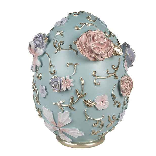 Modrá dekorace vajíčko zdobené květy - 21*22*26 cm Clayre & Eef