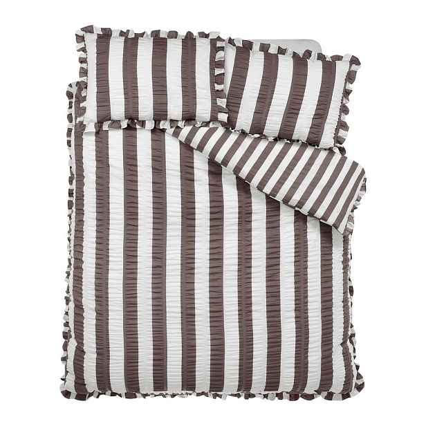 Tmavě hnědé povlečení na dvoulůžko 200x200 cm Seersucker Frill Stripe – Catherine Lansfield