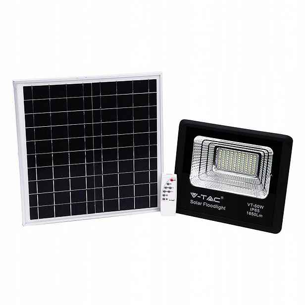 V-tac Solární Led zářič 20W černý IP65 dálkový ovladač časovač VT-60W 4000K