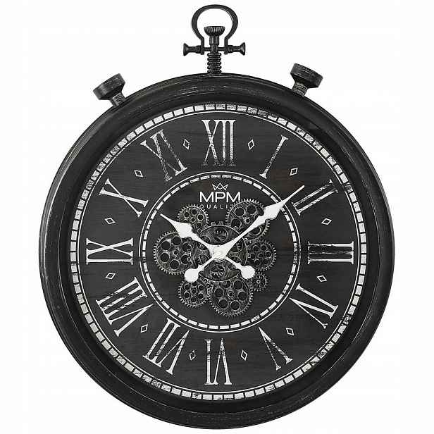 Velké Černé Pohyblivé Retro Nástěnné Hodiny Mpm E01.4326.90 61 cm