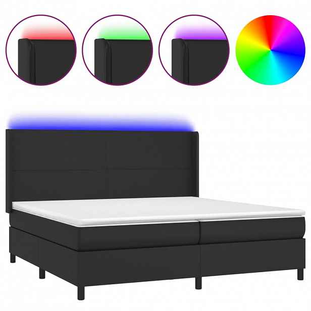 vidaXL Box spring postel s matrací a LED černá 200x200 cm umělá kůže