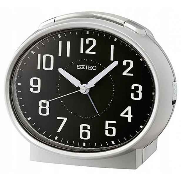 Velký Stříbrný Oválný Budík Seiko QHK059A, Hlasitý Alarm, Tichý Mechanismus
