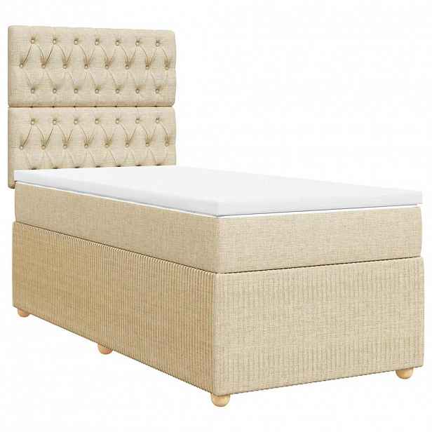 vidaXL Box spring postel s matrací krémová 90x190 cm textil