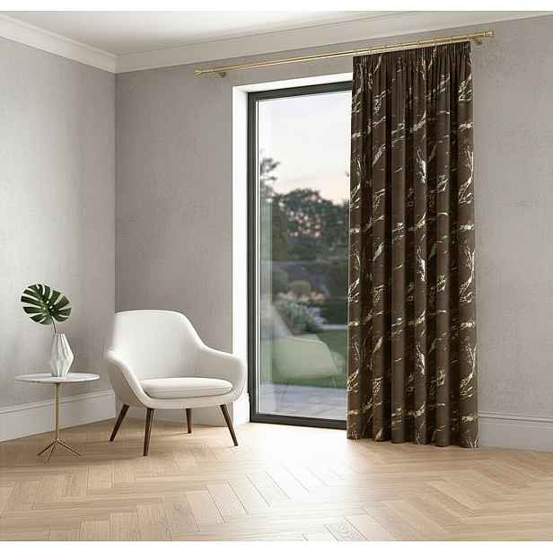 Dekorační vzorovaný závěs s řasící páskou MARBE 002 hnědá/stříbrná 140x250 cm (cena za 1 kus) MyBestHome
