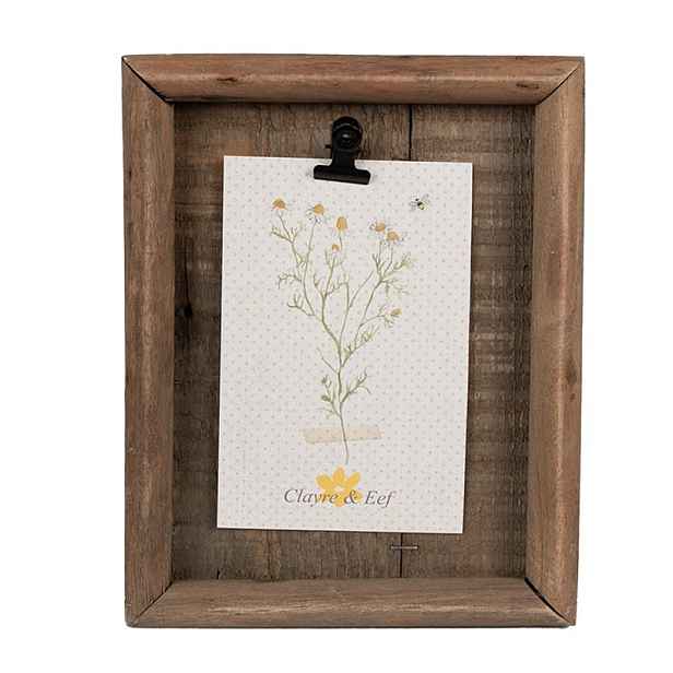 Hnědý antik dřevěný fotorámeček s klipem Clipp - 16*3*21 cm / 9*13 cm Clayre & Eef
