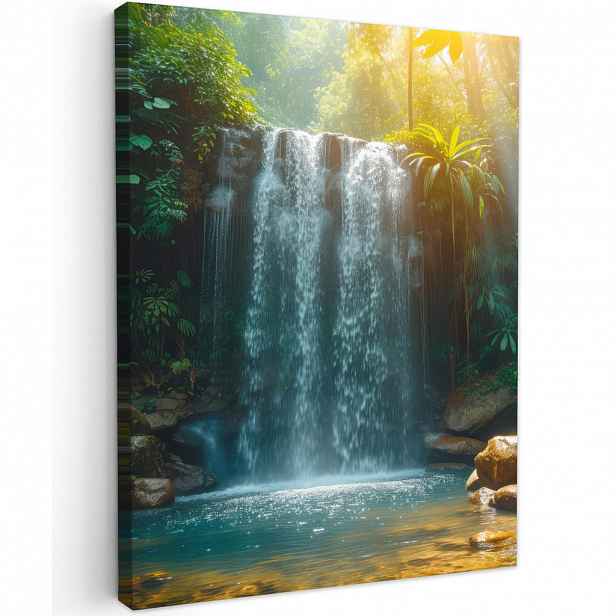 MuchoWow OBRAZ NA PLÁTNĚ Vodopád - Džungle - Slunce - Zelená - Příroda 60x80 cm