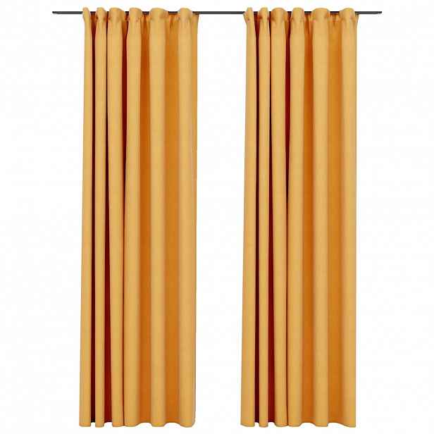 vidaXL Zatemňovací závěsy s háčky vzhled lnu 2 ks žluté 140 x 245 cm
