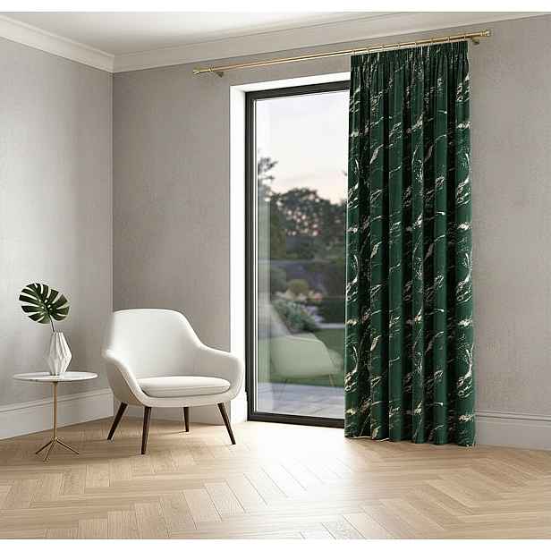 Dekorační vzorovaný závěs s řasící páskou MARBE 010 zelená/stříbrná 140x250 cm (cena za 1 kus) MyBestHome