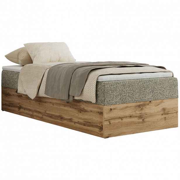 MKS KONTINENTÁLNÍ POSTEL WOOD ZERO 90/200 - Šedá Strukturovaná látka - H3